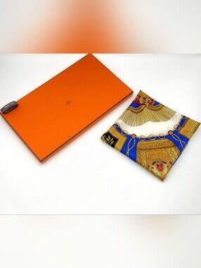 Like New - Hermès Les Tambours Carré 90 Silk Scarf Blue White Gold